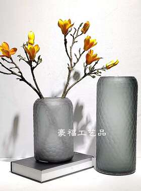 现代简约0501手工摆刻磨玻璃花瓶房件家居样摆板玄关处桌面插花件
