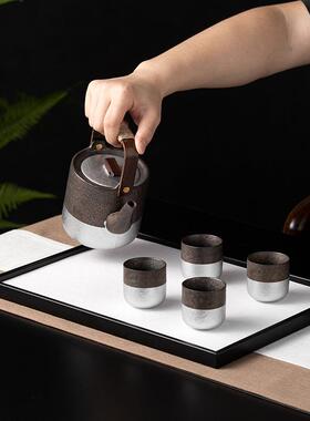 新中式鎏银茶具茶盘托盘组合摆件茶道茶室茶几样板间装饰软装搭配