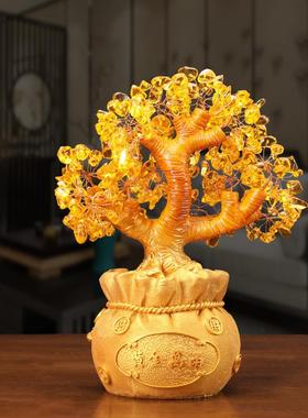 中式黄水晶摇钱树钱袋摆件家居酒柜装饰工艺品厂家直销