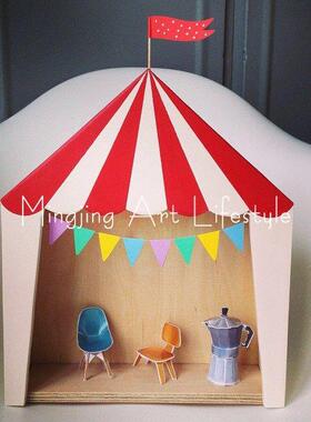 ins北欧小木屋置物架摆件马戏团小房子收纳盒摆件儿童房装饰 多色