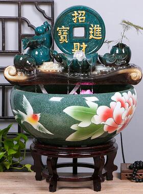 陶瓷鱼缸家用流水喷泉乌龟金鱼缸大号养鱼盆客厅加湿招财装饰造景