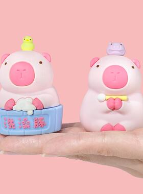 粉色卡皮巴拉摆件可爱呆萌小摆件 办公室摆件滴胶不怕摔玩具