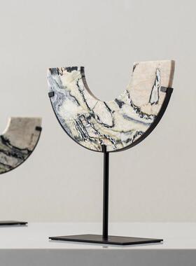 匠十三 新中式大理石半月几何摆件家装茶楼酒店客厅别墅软装工艺