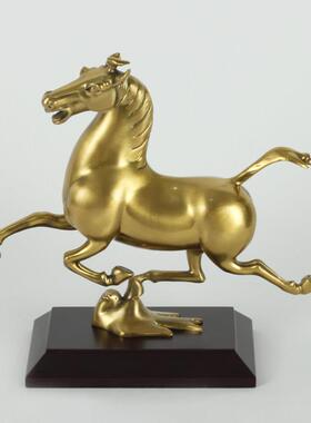 纯黄铜马踏飞燕工艺品摆件家居客厅办公室青铜器中式铜奔马装饰品