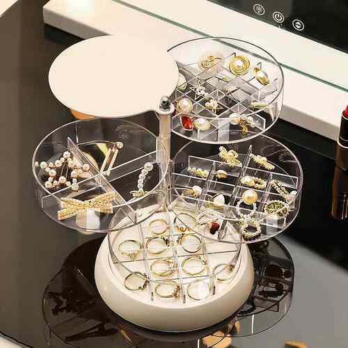 耳环耳钉收纳盒2023新款精致手饰品戒指项链旋转首饰盒透明多层 - 图1