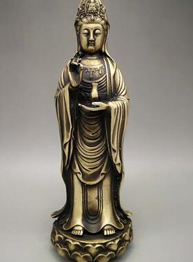 黄铜站立观音铜像摆件 家居客厅供奉装饰工艺品黄铜观音摆设