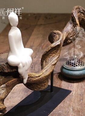 新中式树脂古藤摆件侘寂风客厅玄关民宿办公室酒店茶室禅意装饰品
