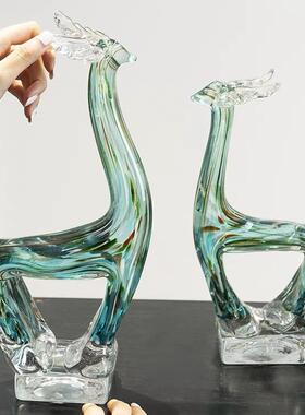 简约现高档招琉璃鹿摆件创意客软厅酒柜玄关GEU代财家居装工艺品