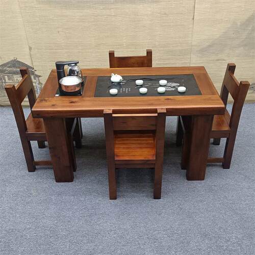 老船木茶桌椅组合纯实木功夫茶台中式家俱小型客厅办公室阳台茶几 - 图0