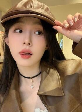 甜酷美拉德八芒星choker颈链pu皮