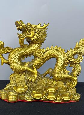 铸铜金钱龙摆件生肖黄铜珠算九龙盘办公店铺礼品马拉财铜器装饰