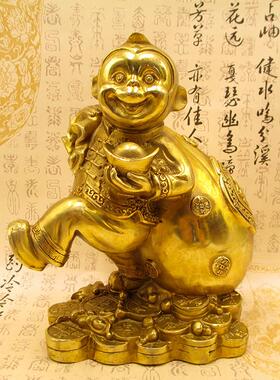 铜猴子摆件聚宝盆十YEG生肖猴铜猴送福工公艺二礼品家装居玄关办