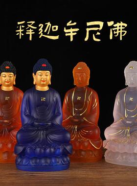 水琉璃佛像释迦牟尼佛坐佛像贴金箔佛像树脂摆件工厂释迦摩尼