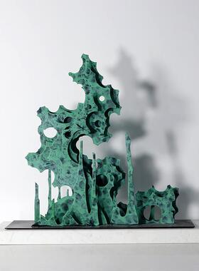 新中式铁片意境假山摆件售楼处大厅博古架软装饰书房桌面艺术摆设