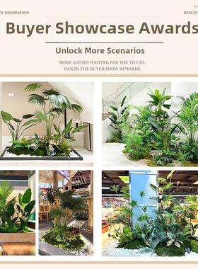模拟植物景观室内阳台景观布置楼梯下假花树装饰彷生绿色植物景观