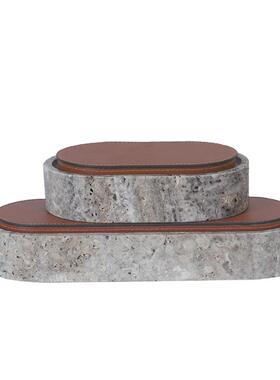 银灰洞黄洞石首饰盒侘寂风收纳盒卧室梳妆台装饰盒样板间装饰