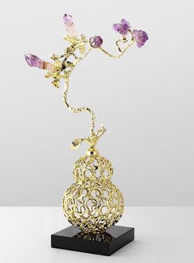新中式轻奢锌合金葫芦晶石摆件公客办室玄关装饰乔厅迁新XYC居品