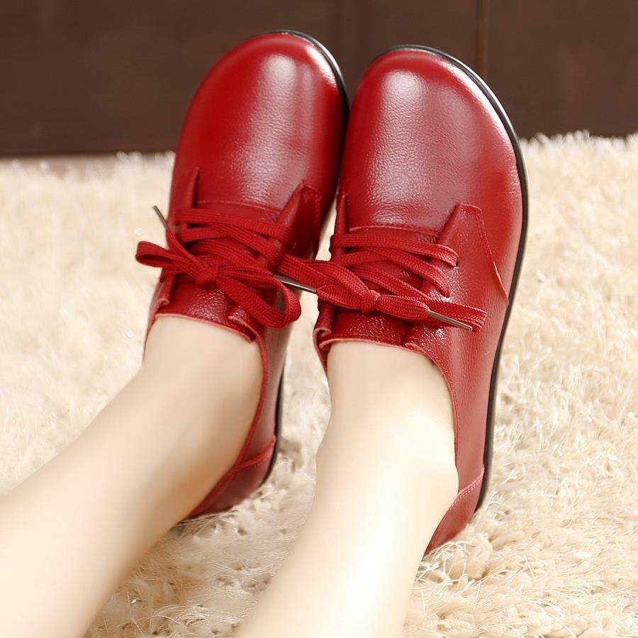 高档秋季平跟系带妈真底皮平底单鞋女鞋子软大码中老年春皮鞋低跟,淘宝优惠券,粉丝福利购,淘宝优惠卷