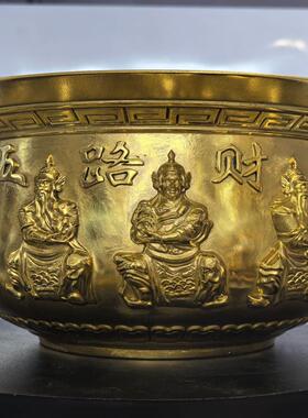 黄铜聚宝盆摆件家用摆件办公室五路财神聚宝盆客厅开业香炉摆件