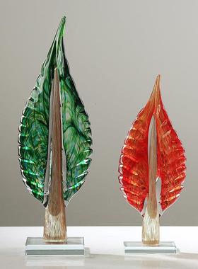 现代琉璃轻奢艺术树叶摆件简约电视柜别墅客厅玄关装饰桌面摆设