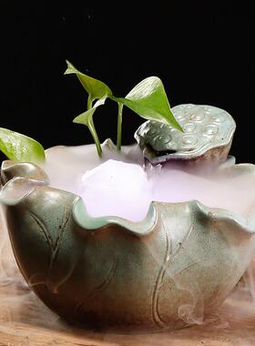 新中式陶瓷简约小型流水招财摆件喷泉水循环办公室客厅桌面装饰品