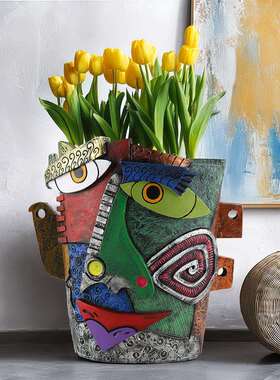 新品意创人脸皱眉抽象多彩花性树脂工艺庭院个园盆艺1-18家居摆件