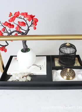 新中式金属样板房装饰品托盘组合套装客厅茶室茶具家居软装摆件