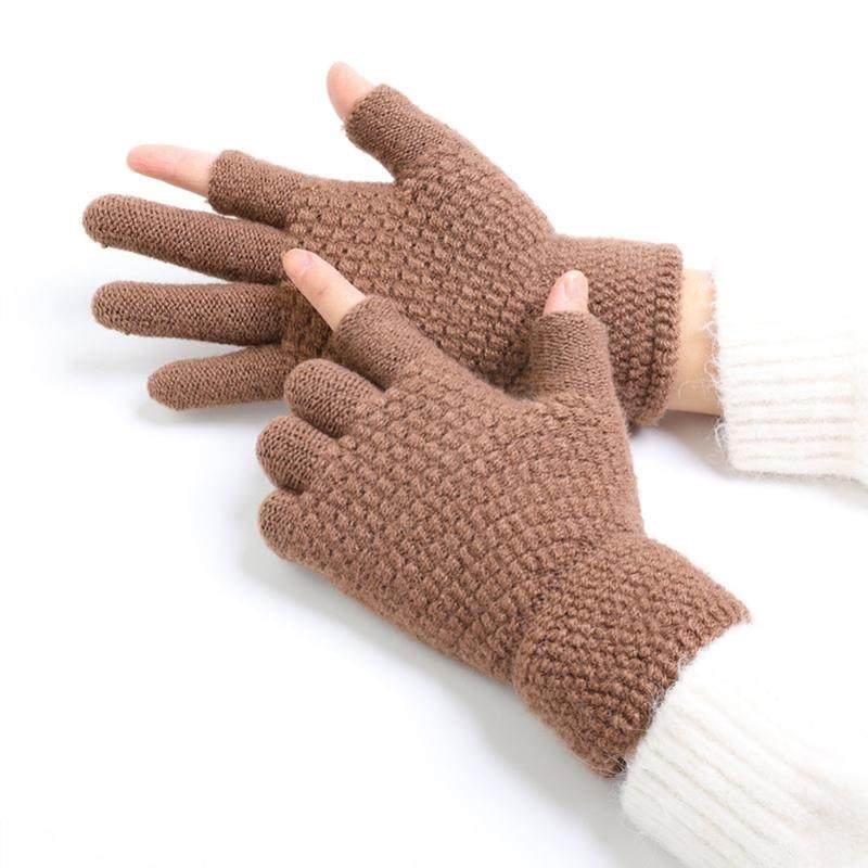秋冬季保暖触屏手套男女韩版针织毛线加绒加厚漏二指学生半指手套,淘宝优惠券,粉丝福利购,淘宝优惠卷