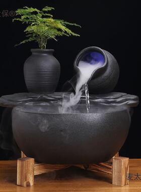 新中式流水摆件陶瓷小型桌面客厅茶桌办公室装饰品循环水景麦太保