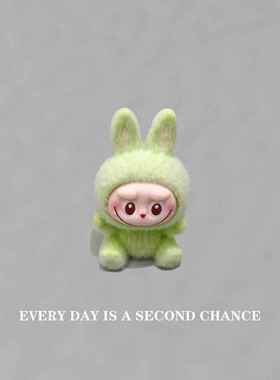 新款坐姿Labubu植绒萌粒搪胶公仔摆件拉布布桌面工位装饰diy摆件