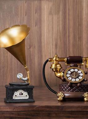 欧式复古模型老式仿真电话机摆件酒柜电视柜店铺客厅装饰品小摆设