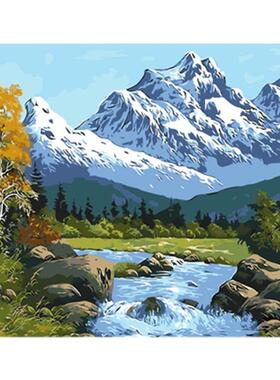 37N数字油画diy填充雪山冬季风景手绘涂色丙烯画静心手工填色油彩
