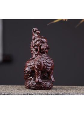 小叶木雕刻火麒麟招财汽车摆件文玩随檀手把件工艺品BTW办身公紫