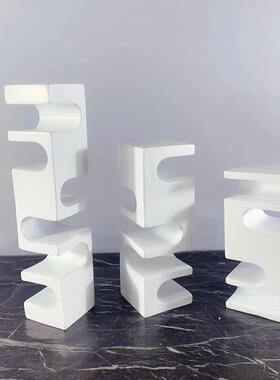 异形树脂白雕塑北欧创意抽象凹槽装置艺术装饰品客门厅样板房摆件