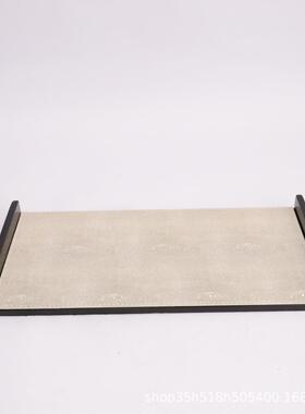 轻奢现欧式新中式皮质托盘摆件样板房家居客厅卧室餐桌软装饰品