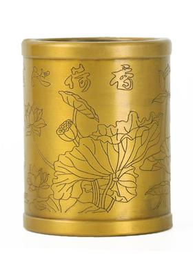 杨铜记 笔筒 复古桌面办公摆件铜 黄铜笔筒 新中式商务礼品