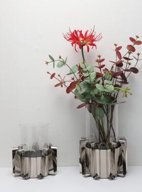 欧式创意玻璃摆不锈钢花器酒件样板茶几柜房卧室书房客厅0660玄关