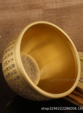 纯铜精雕心经金蝉黄铜聚米缸金属工艺品铜缸聚宝盆金蟾聚宝盆