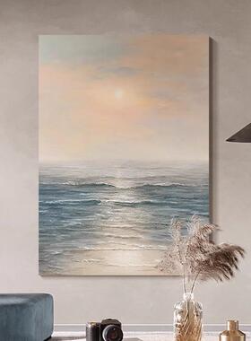 纯手绘油画侘寂风抽象大海日出玄关装饰画简约现代客厅背景墙挂画