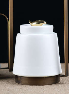 现代新中式提手陶瓷储物罐摆件样板房家居客厅书房电视柜软装饰品