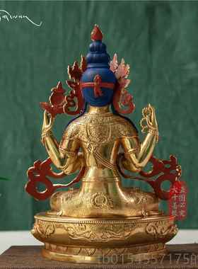 正品大善缘 西藏寸千271cm藏传四臂观音菩萨佛密宗纯铜像铜像鎏金