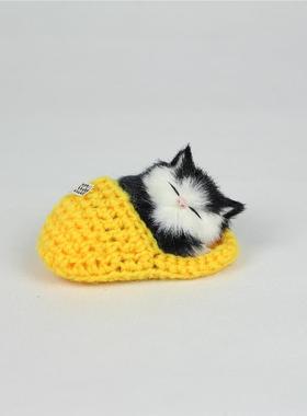 纯手工迷你仿真可爱小猫毛绒玩具拖鞋摆件创意挂件猫动物礼品包邮