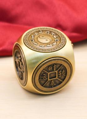 黄铜六面转转招财进宝转牛转乾坤转圆形转大号创意手把件解压转转