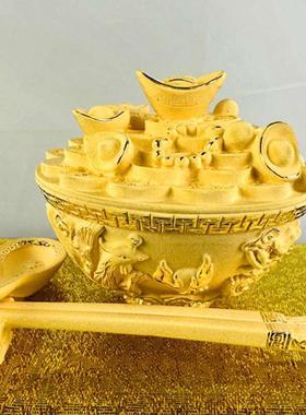 荣华富贵金碗筷三件套摆件客厅电视柜装饰宝宝满月周岁生日礼物