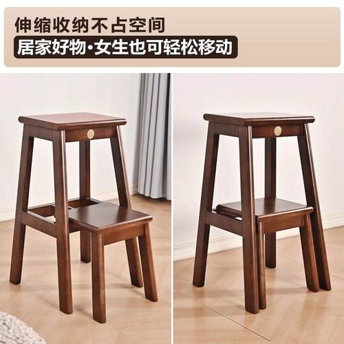 全实木梯凳家用可折叠伸缩凳子步梯凳多功能厨房阶梯凳整装发货 - 图1