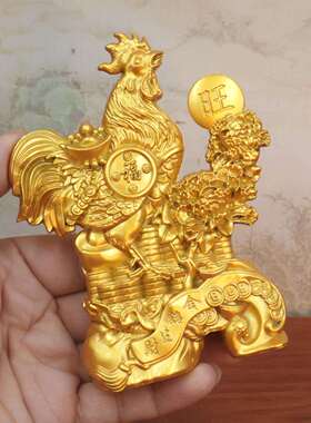 沙金财福金鸡生财摆件财富旺旺元宝鸡工艺品家居办公室摆件