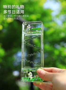 熊猫油滴情绪稳定治愈小摆件创意办公桌面工位解压神器沙漏计时器