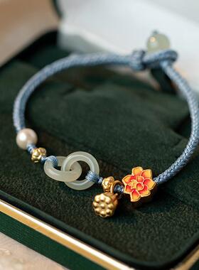环环相扣平安扣手链女小众设计手工编织莲蓬珍珠手绳手串闺蜜礼物