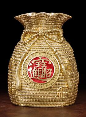 纯黄铜金钱袋摆件存钱罐办公室书房玄关工艺礼品摆饰招财聚宝盆吉