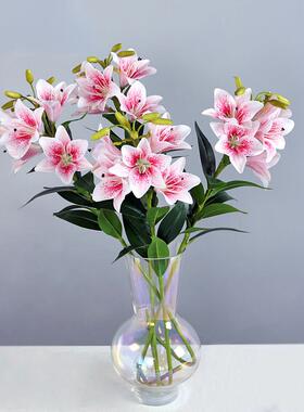 新款 3D多头百合花高级感仿真花 轻奢家居摆花婚礼婚庆布置装饰花